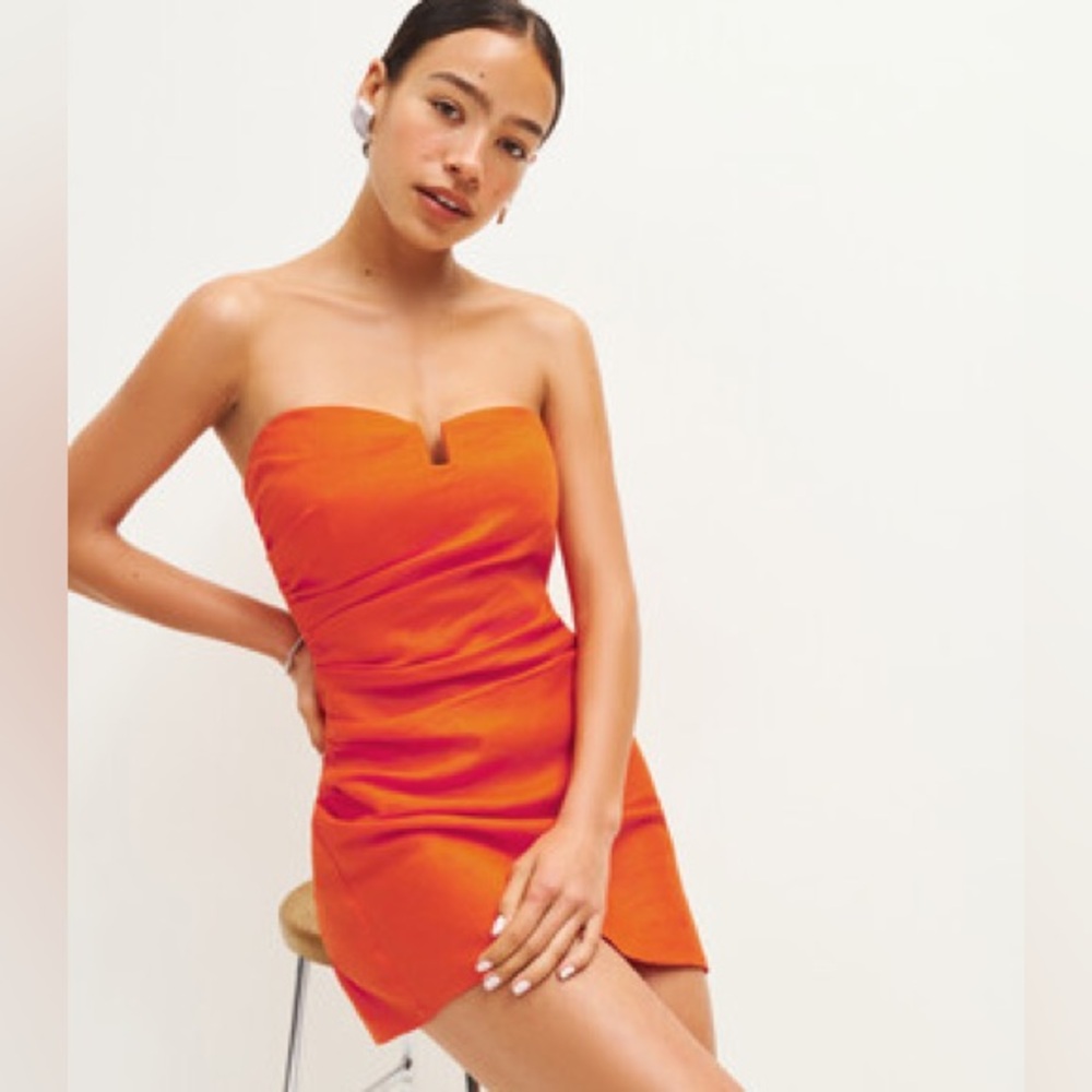Reformation Abeni Linen Dress Flame